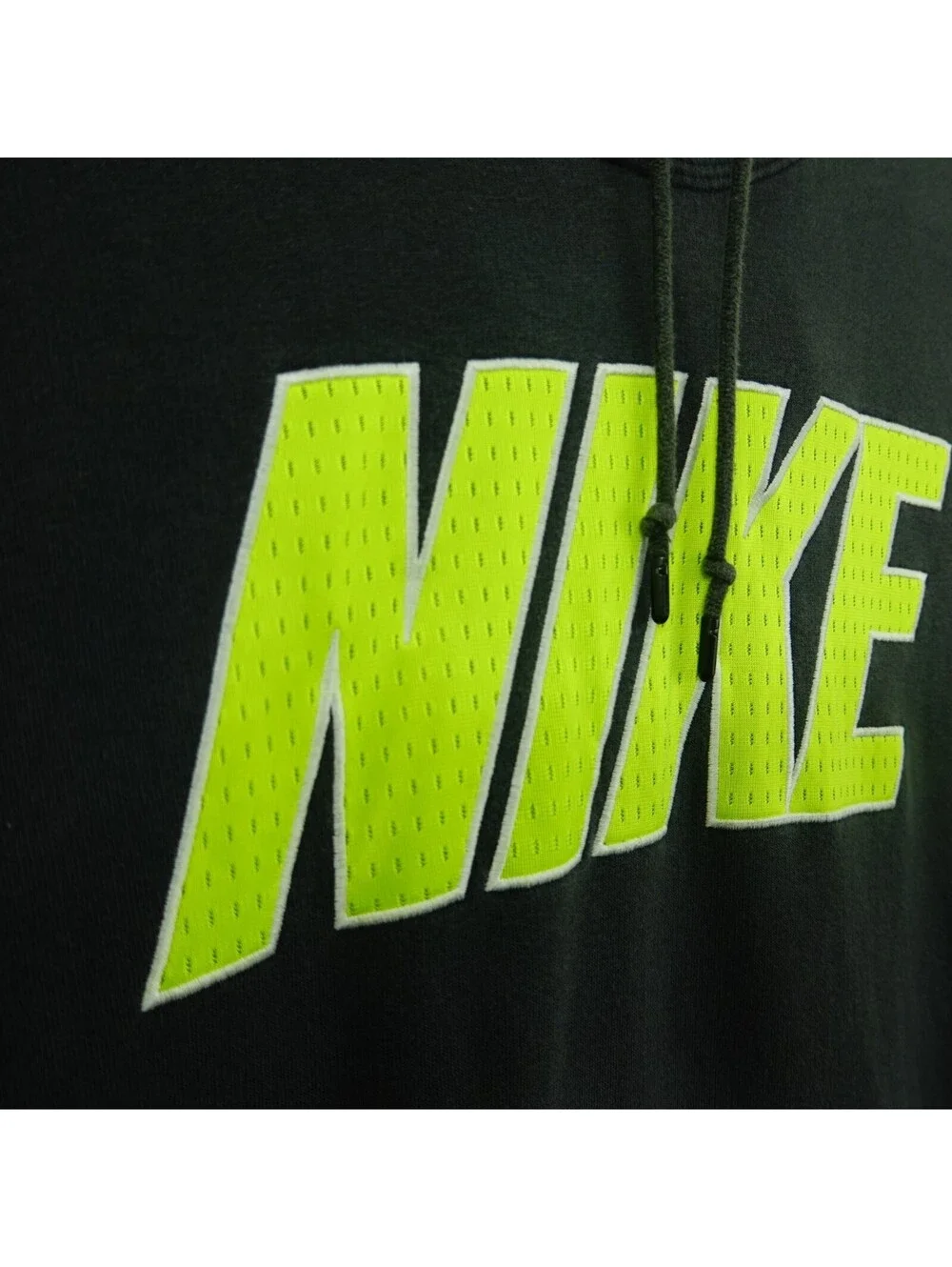 Nike Sz M Gray Hoodie Sweatshirt Neon Yellow Logo Fleece Pullover Cotton Blend